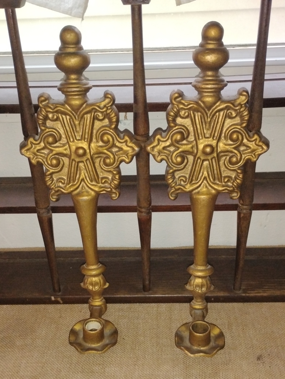 Vintage Ornate Gold Hoda Cast Aluminum Pair - Decorative Sconces Moody Decor